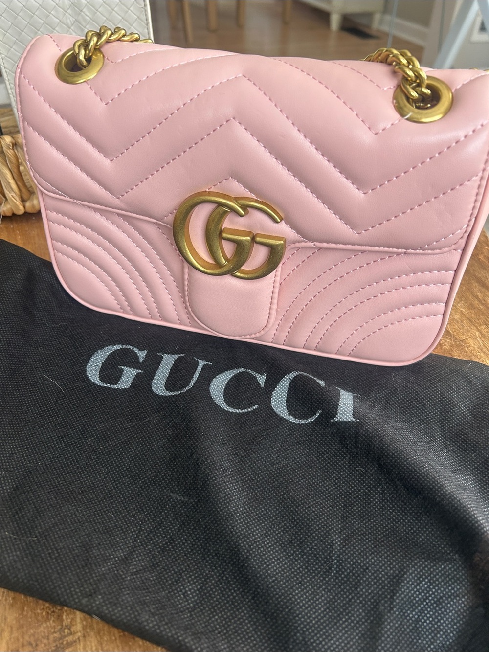 Designer inspired Pink Quilted GG Shoulder Bag with Gold Hardware
